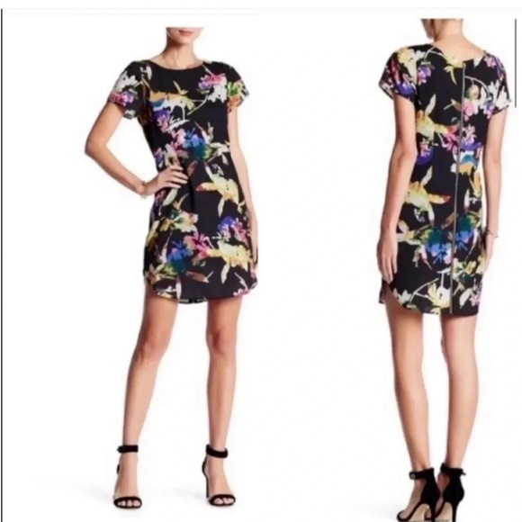 Yumi Kim Pink and Orange Floral short  Sleeve Sheath Dress - Picture 4 of 8